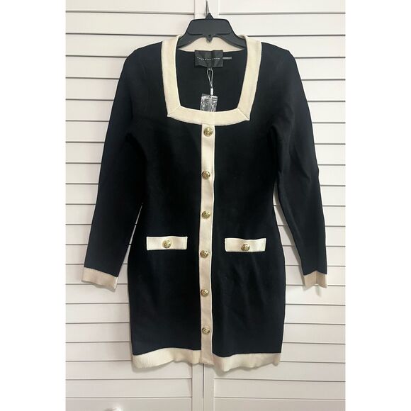 Endless Rose Knit Sweater Mini Dress Contrast Trim Size Medium - Picture 5 of 9